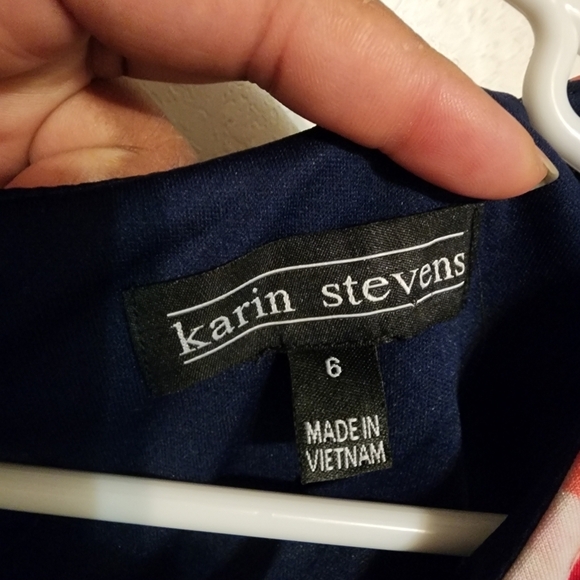 Karin Stevens Sleeveless Floral Dress Zip In Back Size 6 With Belt - Picture 4 of 10